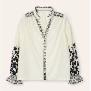 BODEN Carly Blouse: Cream Long Sleeve Blouse with Mandarin Collar